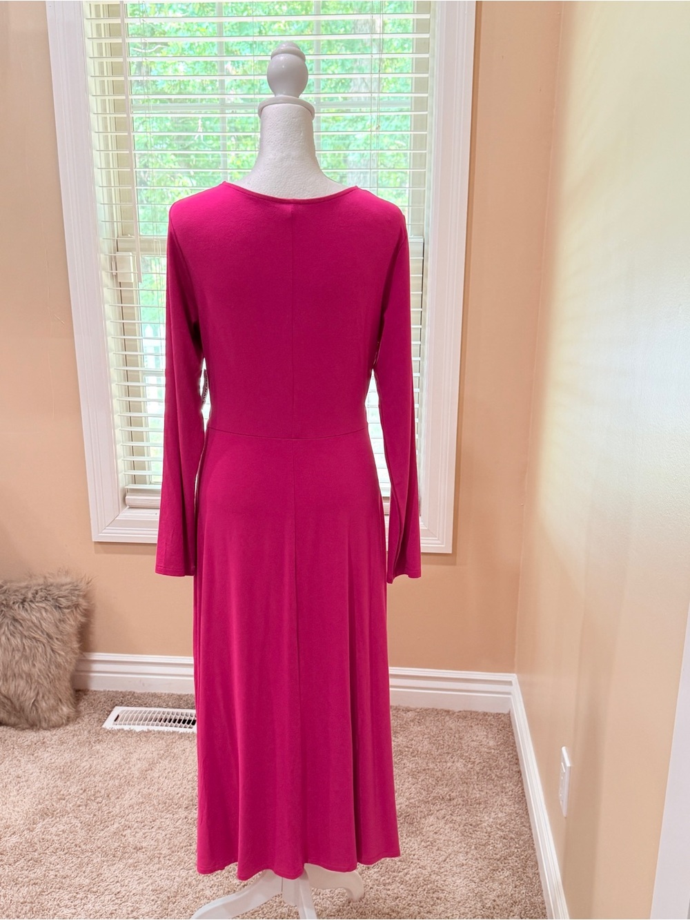 OLD NAVY Fuchsia Pink Fit & Flare Twist Front Cutout Midi Dress Sz Large NWT - Picture 3 of 8